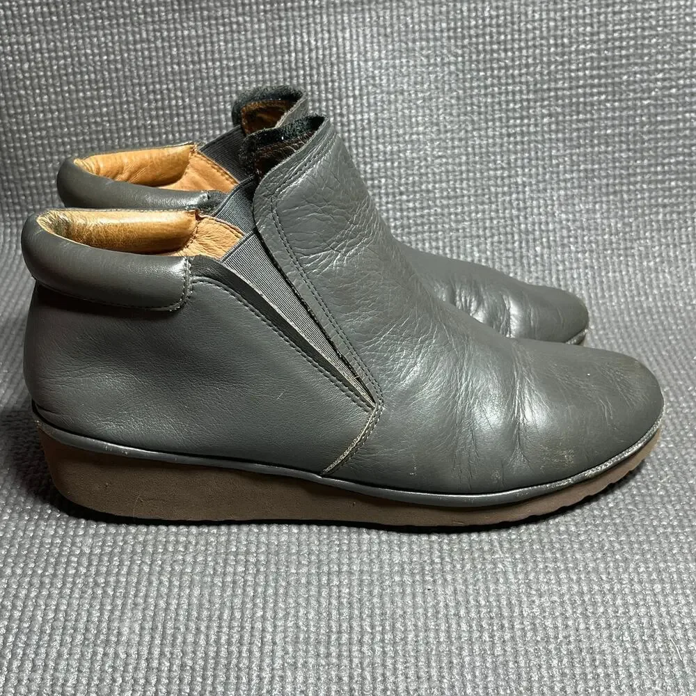 Gentle Souls Nara Booties Womens Size 9.5M Gray Leather Pull On‎ Wedge Heel